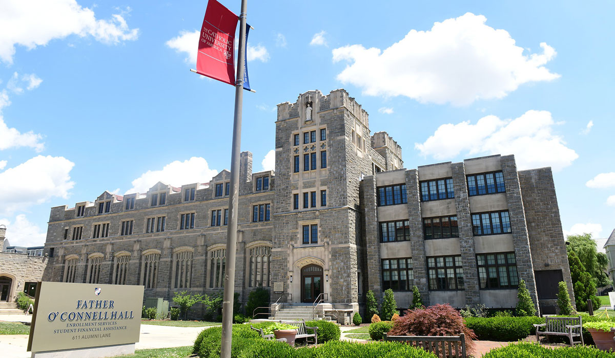 Exterior shot of Father O'Connell Hall at CUA