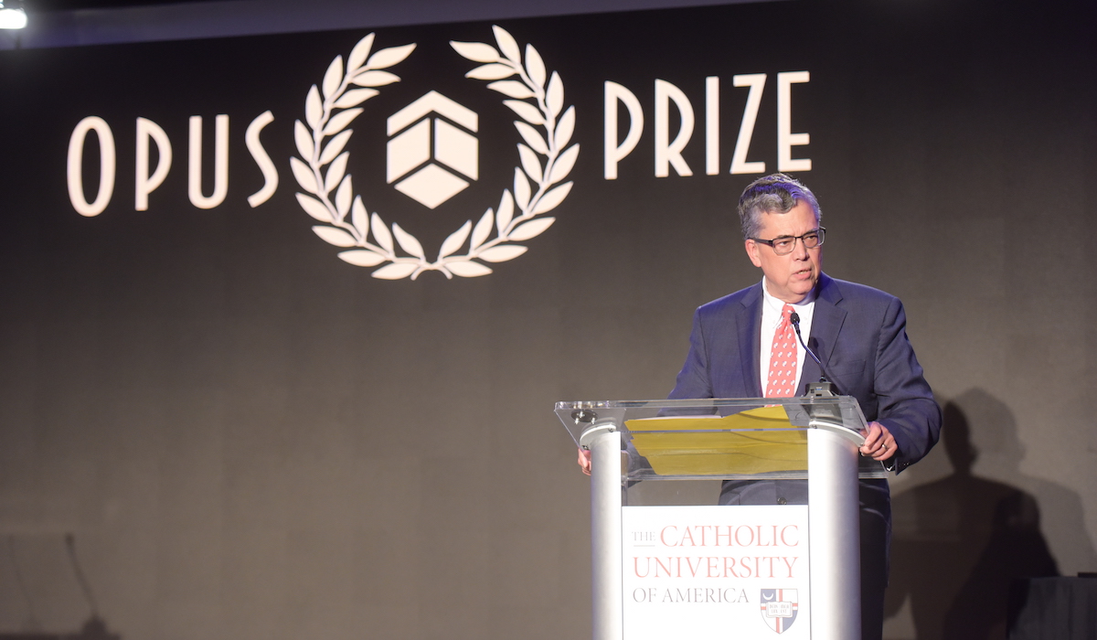 President Kilpatrick speaking at an Opus Prize Week event