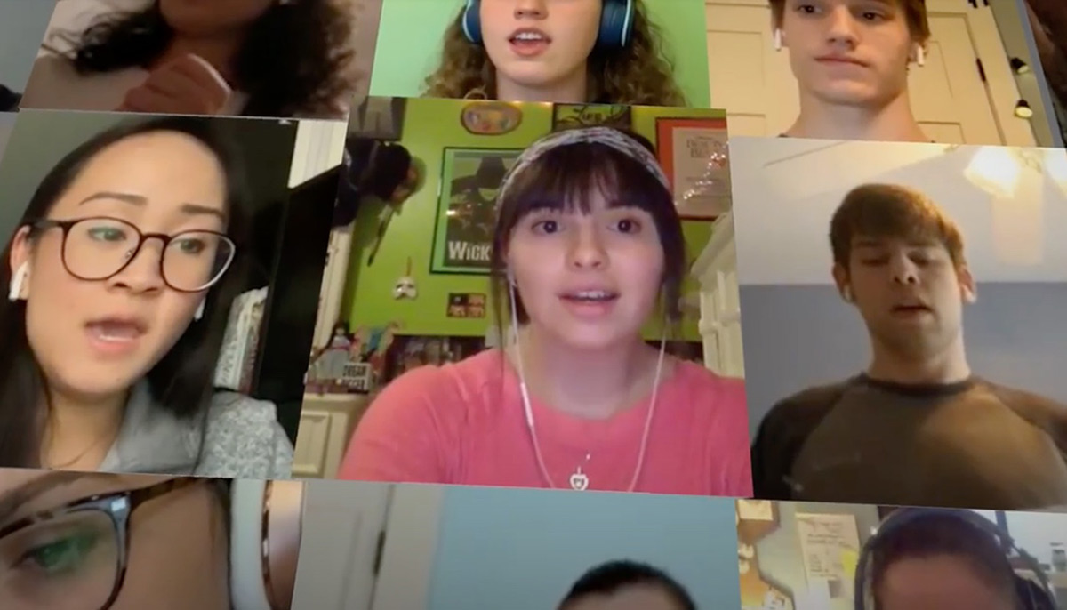 Screenshot of students singing from home